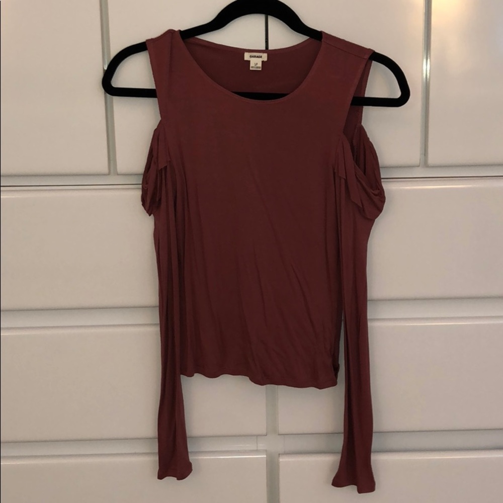 Garage pinkish mauve cold shoulder long sleeve top